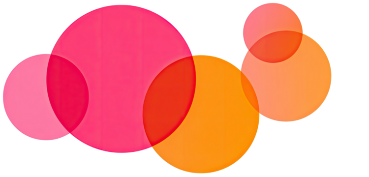 Abstract graphic of overlapping circles in shades of pink and orange