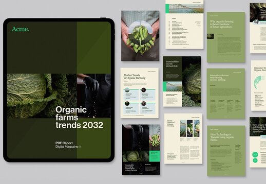 Organic Theme Brochure Template & Digital Magazine Layout for Green Tech & Sustainable Branding