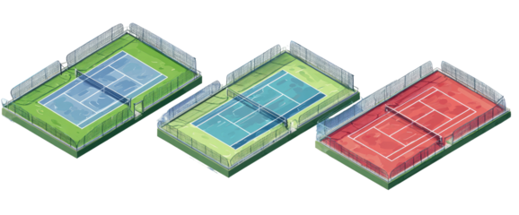 Three isometric tennis courts
