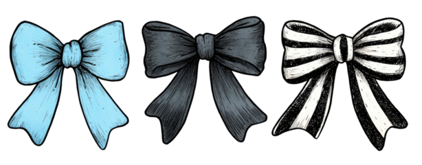 Three hand-drawn bows in different colors (1)