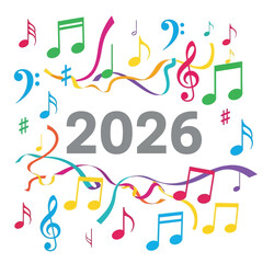 Colorful Musical Notes and 2026 Year Design