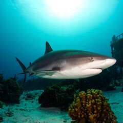 Grey shark in coral reef
