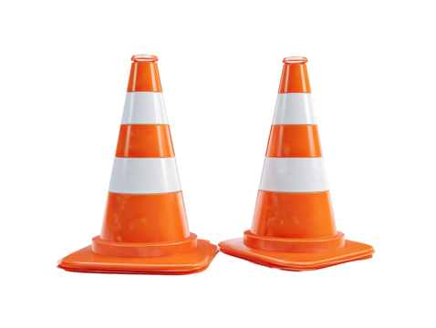 Two traffic cones, orange and white