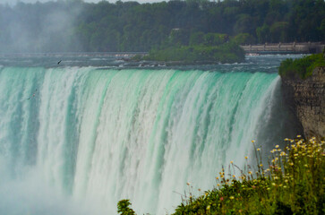 Niagara Falls, Canadian falls, Horseshoe falls close up, white foam and turquoise blue water