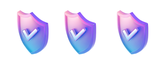Three 3D shield icons with checkmarks