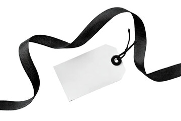 Blank price tag adorned with black ribbon