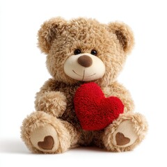 Fototapeta premium Cute Teddy Bear Holding a Red Heart on White Background