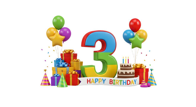Happy 3rd Birthday Celebration Illustration - Powered by Adobe