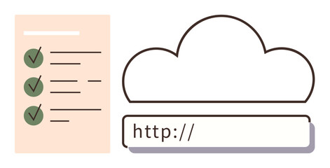 Cloud icon with URL bar and checklist representing online data storage, task management, collaboration, technology, digital organization, workflow, and productivity. Ideal for data-driven solutions