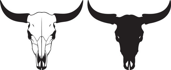 Two bull skulls one detailed and one silhouette