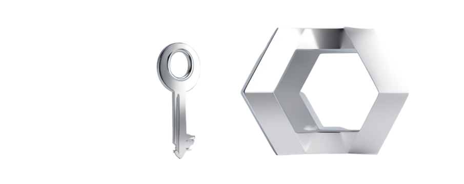 Silver key and a hexagonal shape