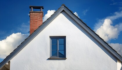 white house with a chimney and a window