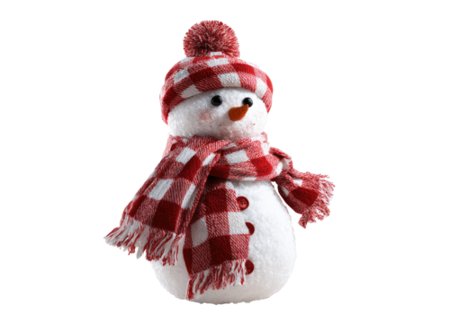 Cute snowman with red and white checkered scarf and hat