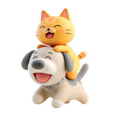 Cute Cat Riding Dog with 3D Cartoon, and Pet Friends.