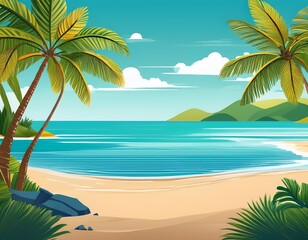 Fototapeta premium serene summer escape to tropical shore and ocean landscape