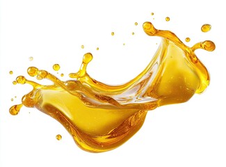 A vibrant splash of golden liquid against a white background.  A dynamic,  fluid burst of  yellow liquid  arcing  in a  smooth,  organic pattern
