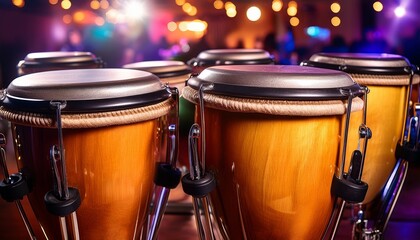 traditional cuban conga drums in a lively salsa club