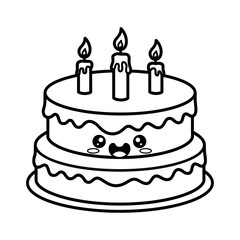 Cute Two-Tiered Birthday Cake with Candles and Smiling Face Outline
