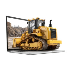 Fototapeta premium Bulldozer on laptop screen