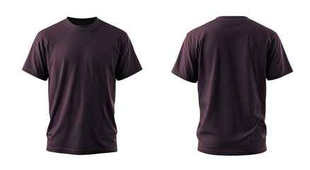 Dark maroon crew neck t-shirt, front and back views