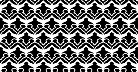 Stylish seamless black and white abstract pattern with ornamental shapes for backgrounds, fabric, and wallpaper design.