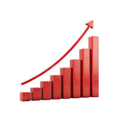 Red 3D bar graph with upward trend