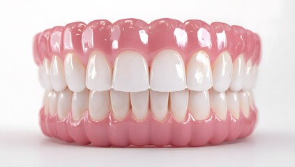 Fototapeta premium Dentures full set teeth dental prosthetics restoration smile white false teeth