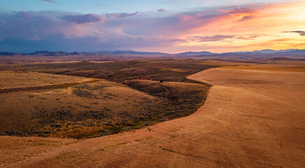 Aerial Sunset over Montana Prairies