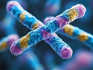 colorful chromosome structures in microbiology micrograph for genetic research and scientific illustration