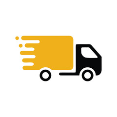 Yellow delivery truck icon, a vector illustration of a cargo van used for shipping and transportation services
