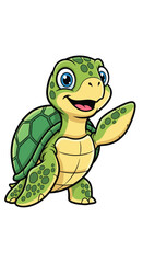 Fototapeta premium Cartoon turtle waves, happy and friendly. Animal character, marine life, cute, sea creature, illustration