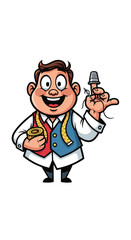 Obraz premium Happy tailor holds needle with thimble, and measuring tape. Sewing, crafting, fashion design, dressmaking, bespoke, textiles, needlework, tailoring, business.