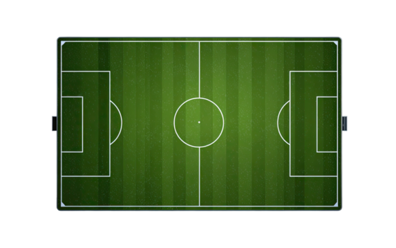 Soccer field, top view.  Green grass, white lines