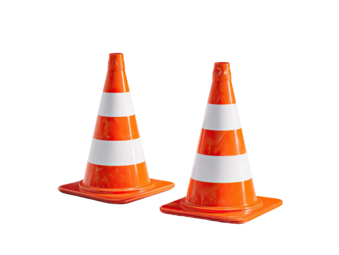 Two orange traffic cones with white stripes
