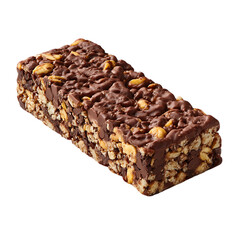 Delicious chocolate covered cereal bar isolated on transparent background