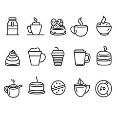 Fototapeta premium Caffeinated Delights: A monochrome array of line-art icons featuring an assortment of coffee and dessert treats, visually representing the pleasures of indulgence.