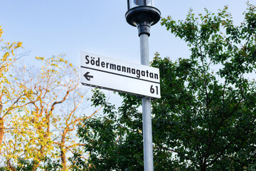 Sodermannagatan street sign in Sodermalm district of Stockholm