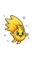 Obraz premium Cute yellow creature floats happily. Cartoon character, illustration, adorable, fantasy, cheerful, smile, bright, happy, animation.