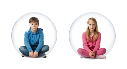 Children in Protective Social Bubble Illustration