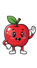 Happy apple cartoon character waving cheerfully. Cute fruit, food mascot, animation, cheerful, health, snack, kids