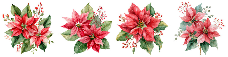 Festive christmas clipart watercolor poinsettia ornament with holly for wintertime invitations and decorative designs