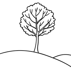 Obraz premium Minimal Tree on Hill Line Art