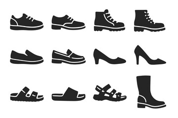 Silhouette collection of various footwear types and styles