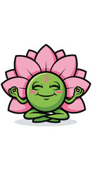Fototapeta premium Cartoon lotus flower character meditating with Om symbol. Yoga, wellness, spirituality, mindfulness, zen, peacefulness