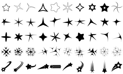 50 kinds of star icons, sparkling stars and shooting stars isolated on white background, vector