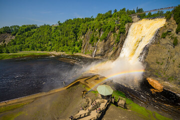 Montmorency Waterfall Quebec wide angle view with visitors