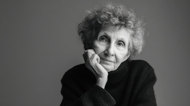 elderly woman softly stifling her tears against clean solid background conveys deep emotion