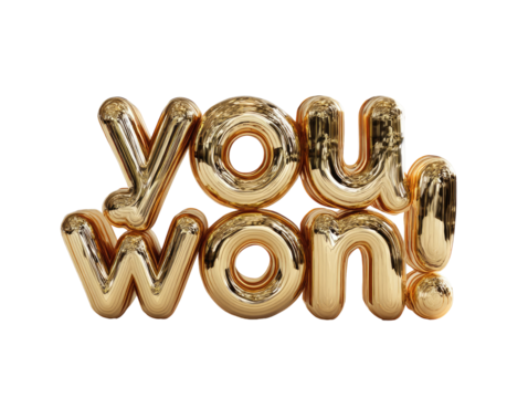 Gold text "You Won!" in 3D inflated font