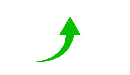 Green curve arrow icon on transparent background. showing arrow design, logo, arrow indicated the direction success symbol. curved arrow.