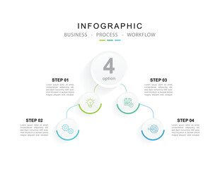 Business infographic template. 4 Step timeline journey. Process diagram, 4 options on white background